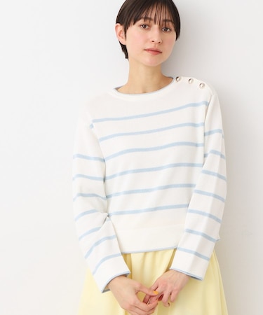 【洗える】肩ボタン付きボーダーニット(XS~L)