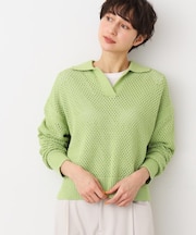 【洗える】襟付きメッシュニット
