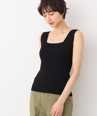 【洗える】ニットリブタンクトップ