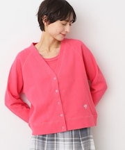 【洗える】コットンジャージVネックカーディガン