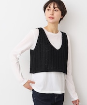 【洗える】クロップド丈Vネックニットベスト