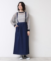 【洗える・後ろゴム】サスペンダー付デニムスカート（S～L）