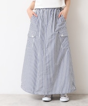 【洗える・ウエストゴム】スピンドル付ストライプスカート(S~L)