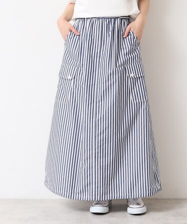 【洗える・ウエストゴム】スピンドル付ストライプスカート(S~L)
