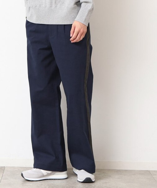 【洗える】サイドライン入り切替ワイドパンツ