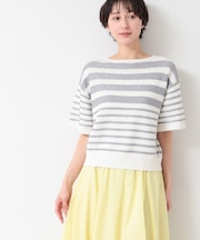 【洗える】スパンコールラメボーダーニット