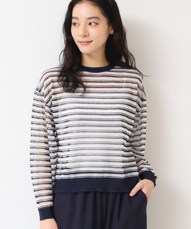 【洗える】シアーカラ―ボーダーニット(S~L)