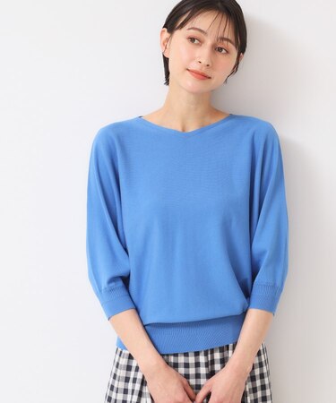 【選べる7色展開・洗える】後ろボタンニットプルオーバー七分袖（XS～L）