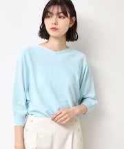【選べる7色展開・洗える】後ろボタンニットプルオーバー七分袖（XS～L）