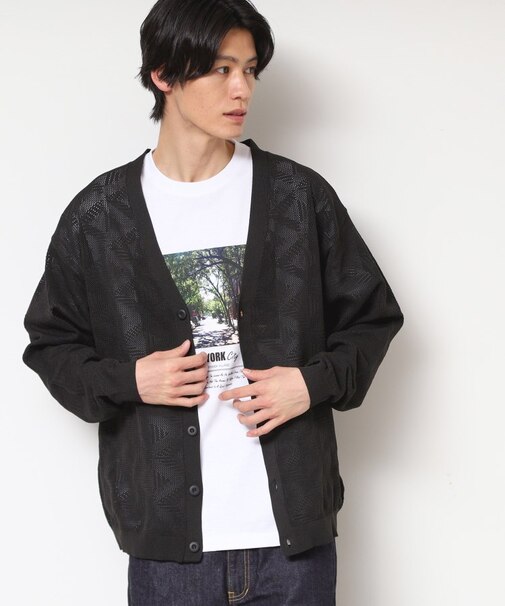 【UV・洗える】透け柄ニットカーディガン