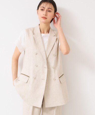【セットアップ可能・洗える】リネンスリーブレスジャケット
