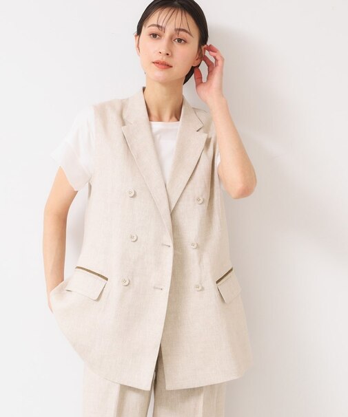【セットアップ可能・洗える】リネンスリーブレスジャケット