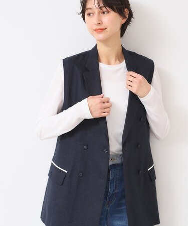 【セットアップ可能・洗える】リネンスリーブレスジャケット