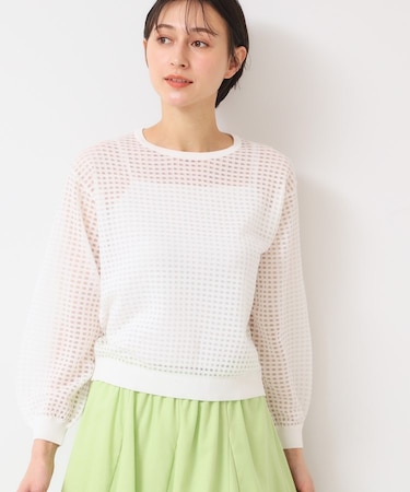 【洗える】チェック柄シアーニット