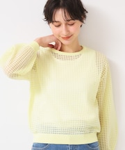 【洗える】チェック柄シアーニット