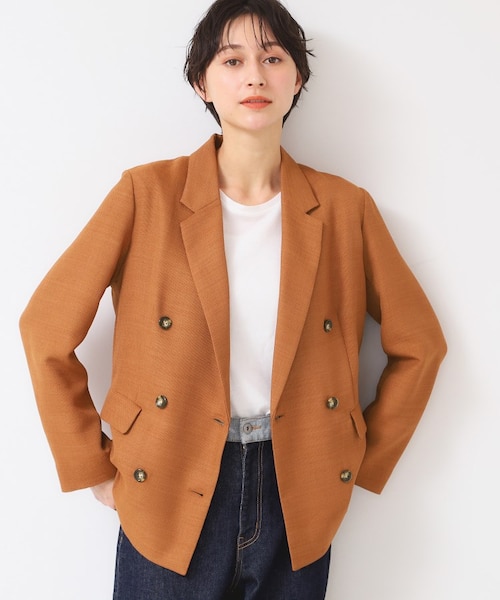 【美品】リネンライク ダブル ジャケット 洗える】リネンライクダブルジャケット(S~L)|デッサンの通販