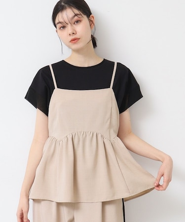 【セットアップ可能・洗える】切り替えギャザー入りキャミソール