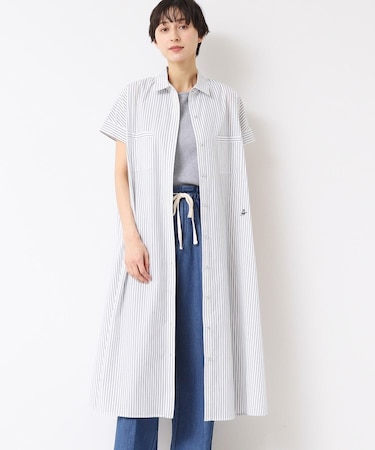 【洗える】オリジナルストライプ柄シャツワンピース(S~L)