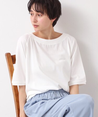 【接触冷感・UV・洗える】裾リブスリット五分袖カットソー