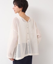 【前後2WAY・洗える】ラメ入りオーバーサイズメッシュブラウス