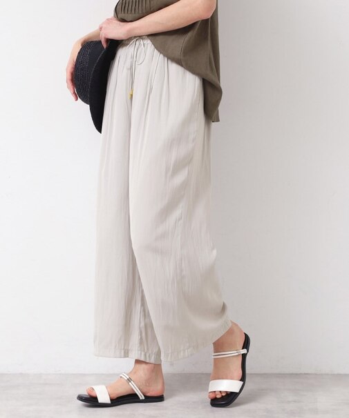 【ウエストゴム・洗える】サテンワイドパンツ