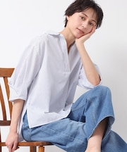 【洗える・4サイズ展開】スキッパーシャツブラウス（XS～L）