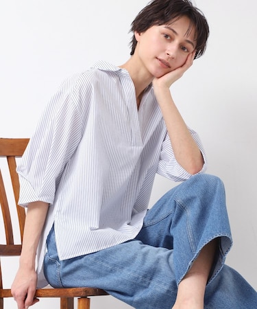 【洗える・4サイズ展開】スキッパーシャツブラウス（XS～L）