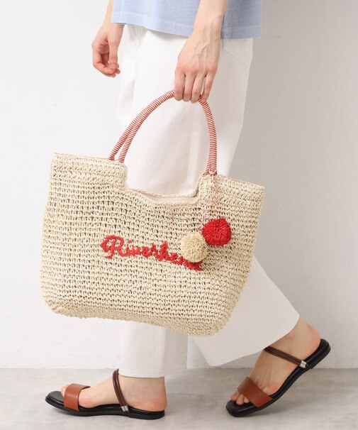 【軽量・A4収納可】ポンポンチャームペーパーロゴトートバッグ