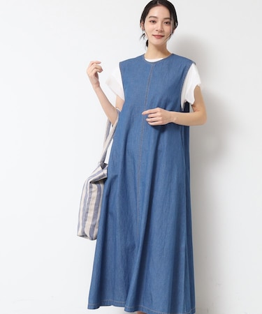 【洗える】綿麻デニムワンピース