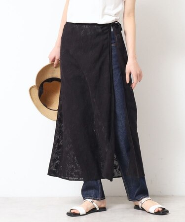 【洗える】刺繍柄インドレース巻きスカート