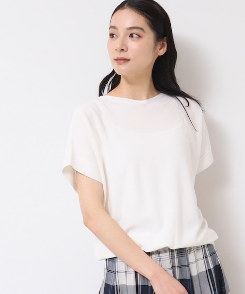 【洗える・4サイズ展開】後ろボタンニットプルオーバーフレンチスリーブ