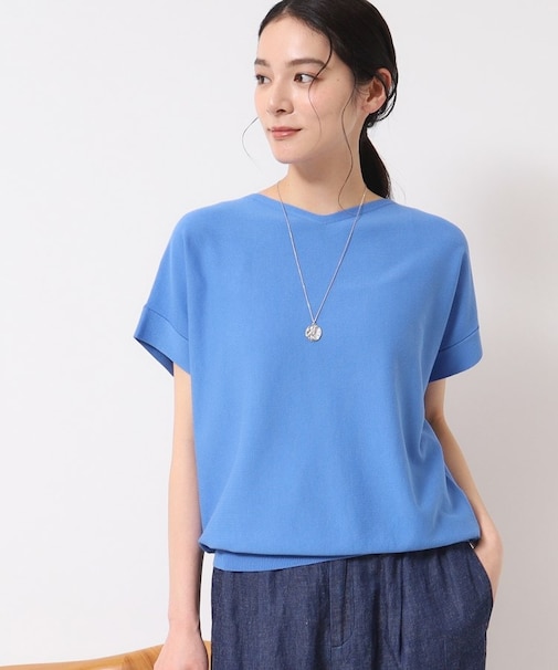 【洗える・4サイズ展開】後ろボタンニットプルオーバーフレンチスリーブ