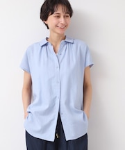 【洗える】シャツカラーフレンチスリーブブラウス（XS～L）