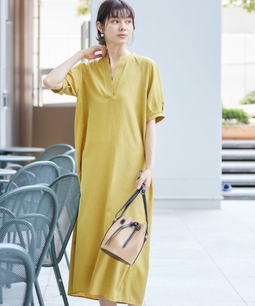 【二の腕カバー・洗える】パフスリーブAラインフレアーワンピース