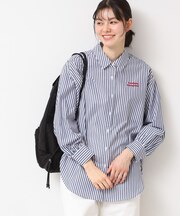 【洗える】ロゴ刺繍入りストライプオーバーシャツ