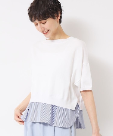 【洗える】シャツレイヤード風五分袖ニット