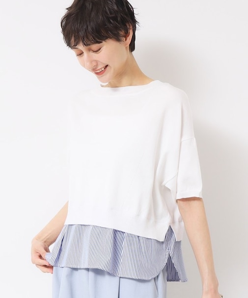 【洗える】シャツレイヤード風五分袖ニット