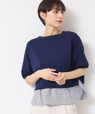 【洗える】シャツレイヤード風五分袖ニット