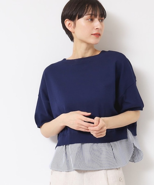 【洗える】シャツレイヤード風五分袖ニット