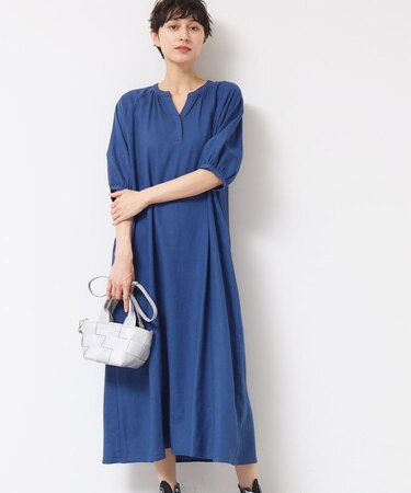 【洗える】パフスリーブAラインワンピース（S～L）