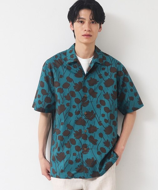 【洗える】フラワープリント開襟シャツ