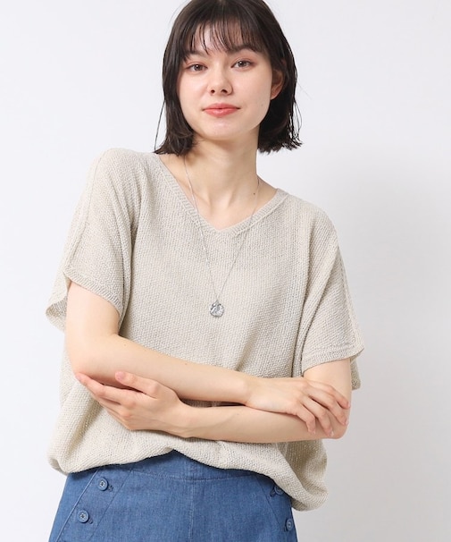 【日本製・洗える】シームレスラインVネックニット