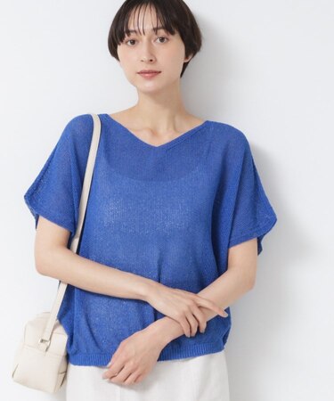 【日本製・洗える】シームレスラインVネックニット