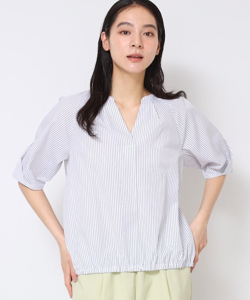 洗える・4サイズ展開】パフスリーブ五分袖ブラウス（XS～L