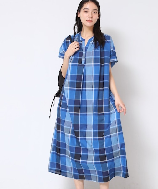 【洗える】映えチェック柄スキッパ―ワンピース
