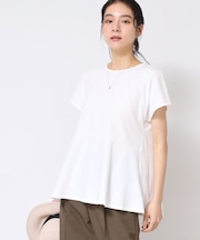 ◆【接触冷感/UV/洗える】ペプラムチュニックカットソー（XS～L）