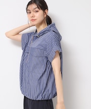 【洗える】ハーフジップフーディーシャツ