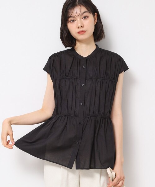 ヘイヴHeve シャーリングペプラムブラウスチャコール