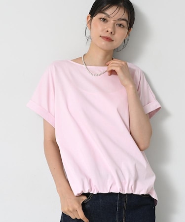 【二の腕カバー／UVカット】ロールアップスリーブ裾ギャザーカットソー