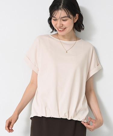 【二の腕カバー／UVカット】ロールアップスリーブ裾ギャザーカットソー